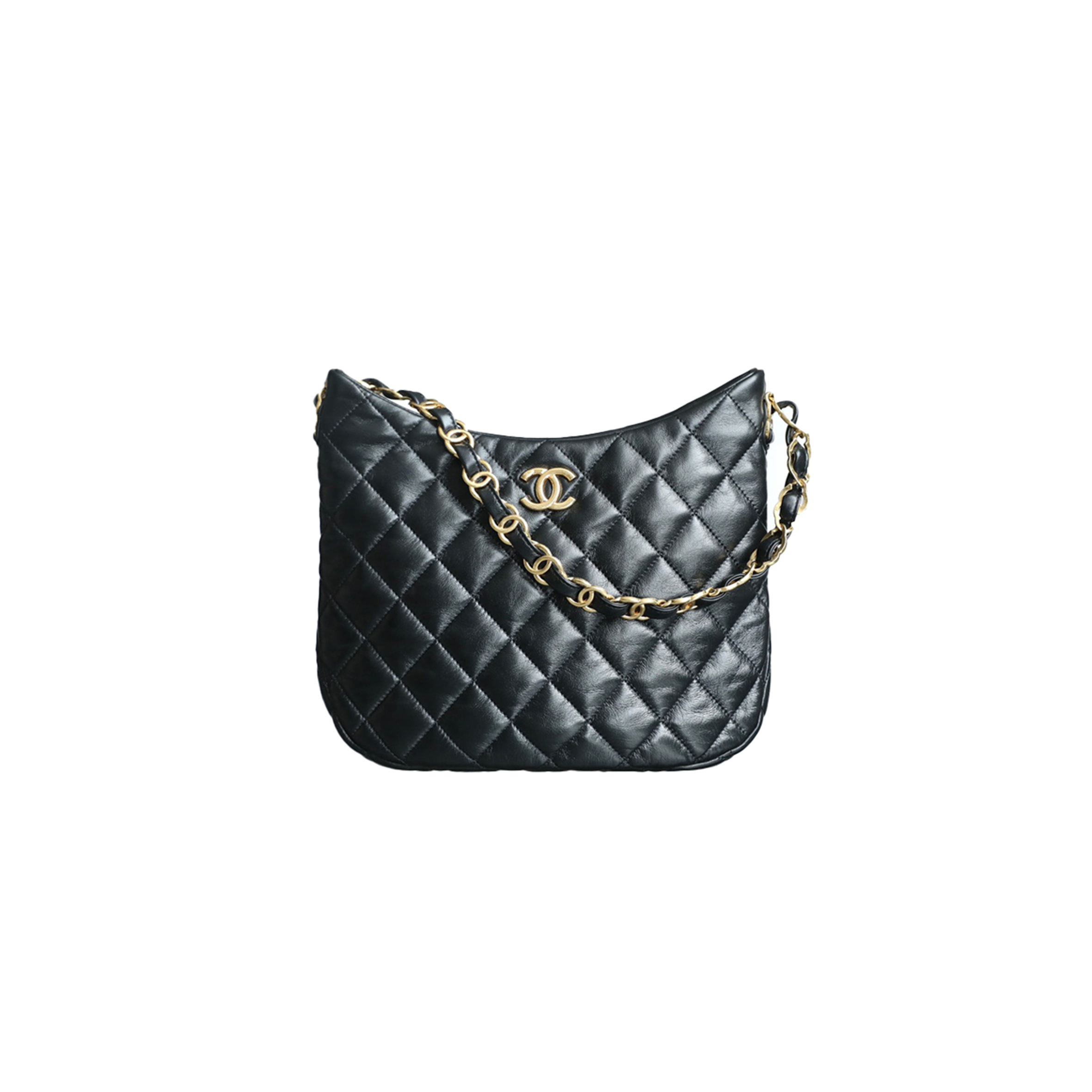 Ch*el master lambskin quilted large cc links hobo black (30*26*7cm)
